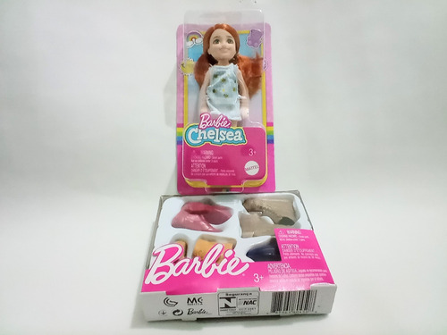 Chelsea Pelirroja Y 4 Pares D Zapatos Para Ken Barbie Mattel