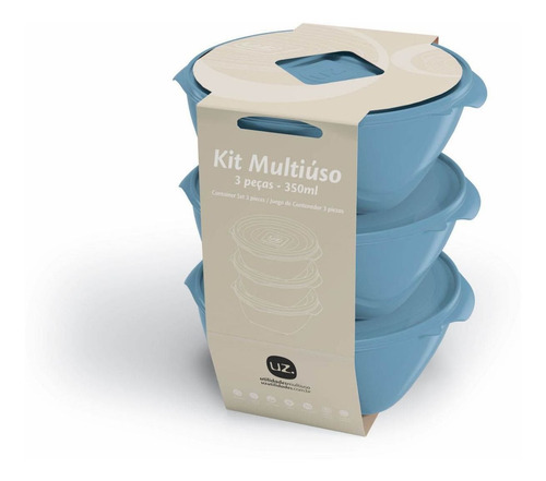 Imagem 1 de 1 de Jogo De Potes Plásticos Multiuso Redondos 3 Peças 350ml Uz Utilidades - Azul