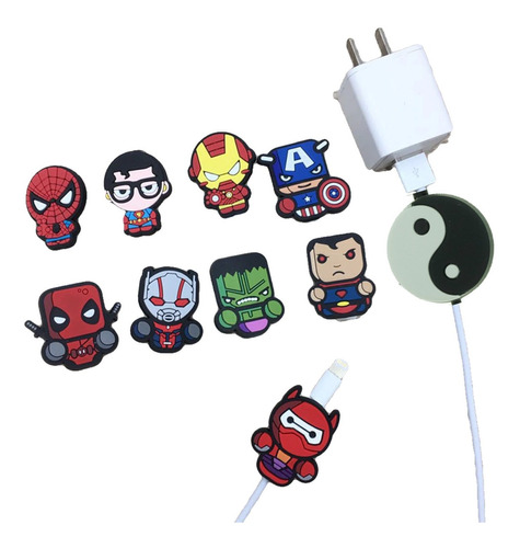 20 Pzas Protector Cable Para iPhone Dibujos Animados, Heroes