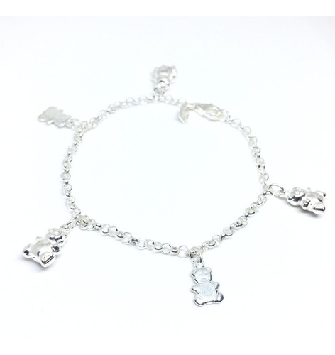 Pulsera Rolo Con Dijes Ositos Plata 925