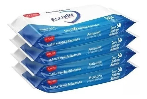 Pack 4 Toallitas Húmedas Antibacteriales Escudo 50 C/u