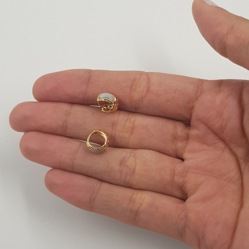 Kit 2 Brincos Argolas Joia Ouro 18k750 Com Detalhe Em Ródio