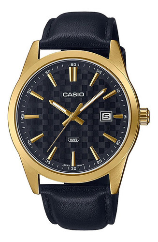 Reloj Casio Modelo Mtp-vd03 Piel Caja Dorada Color de la correa Negro Color del bisel Dorado Color del fondo Negro