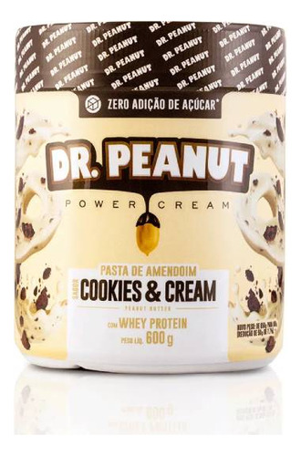 Suplemento em pasta Dr. Peanut  Pasta de amendoim sódio Pasta de amendoim sabor  cookies & cream em pote de 600g