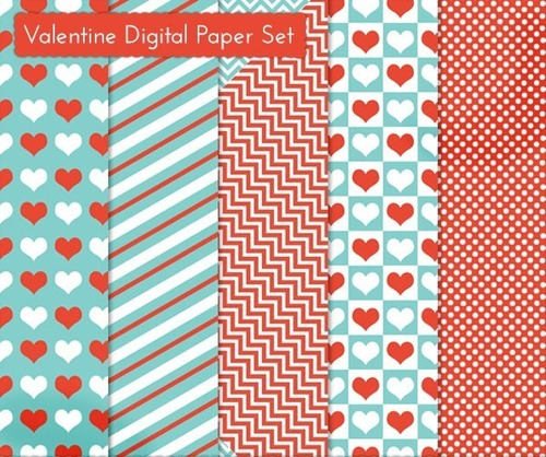 Kit De Papel Digital Valentin Corazones Valentine Paper Set