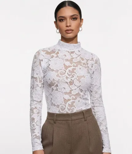 Blusa Gola Alta Renda Feminina Manga Longa