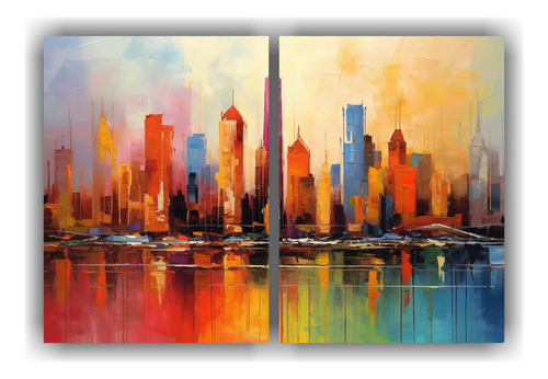 60x40cm Set 2 Lienzos Moderno Para Comedor New York Skyline 