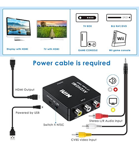 Convertidor De Rca A Hdmi, Adaptador De Rca A Hdmi Para Wii/