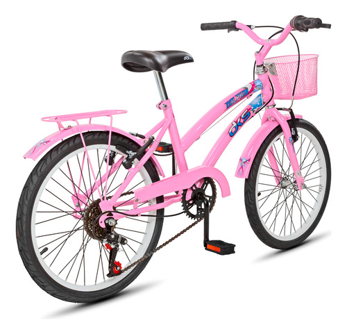 Bicicleta Feminina Infantil Aro20 Dks C/ Marcha Cesta Garupa Cor Rosa