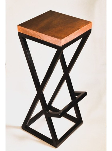 Banco Taburete De Acero Y Madera Para Barra Cafe Bar 70cm Negro Nogal Americano