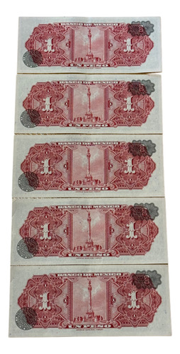 5 Billetes De 1 Peso Serie B10 1970 Números Consecutivos