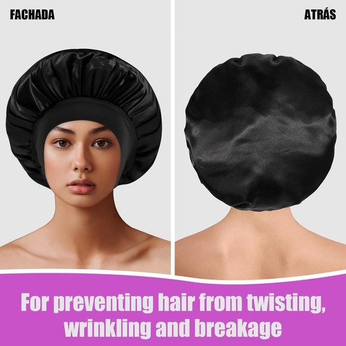 4pcs Gorro Y Antifaz Dormir De Satín Para Dormir Y Proteger Negro