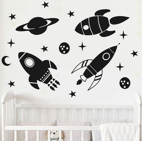 Vinilos Decorativos Infantil Espacial Espacio Galaxia Cohete
