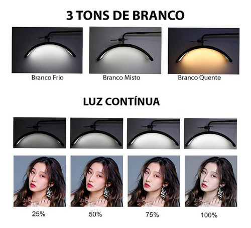 Luminária Led Ring Light Extensão Cílios Lash Meia Lua 6500k