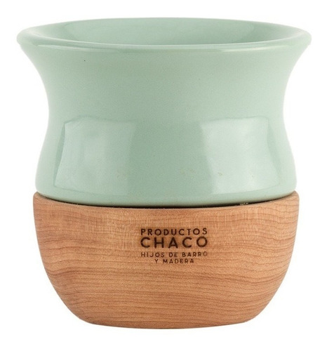 Mate Chaco De Cerámica Esmaltada Y Madera De Lenga Torneada