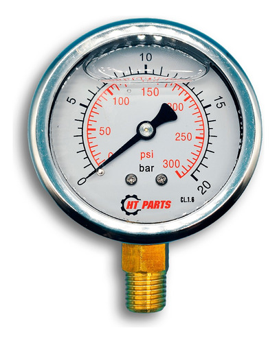 Manômetro Pressão 20 Bar Vertical Com Glicerina 1/4 Npt