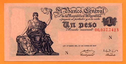 Billete M$n 1 Del Progreso, Bottero 1840, Año 1950 Sc