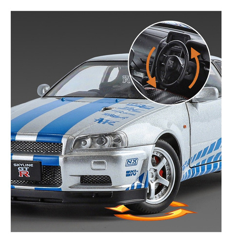 Rápido Y Furioso 2 Brian Nissan Gtr R34 Con Luz Sonido 1/24