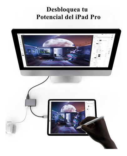 Adaptador Usb C Hdmi Tipo C A Hdmi 4k Usb3.0 Vga 4 En 1