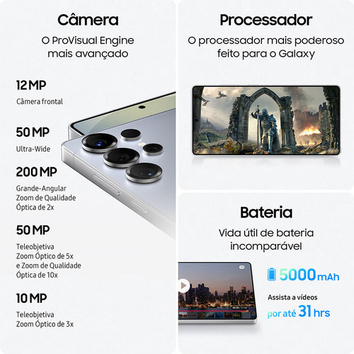 Teléfono celular Samsung Galaxy S25 Ultra 5G, 1 TB, 12 GB de RAM, cámara cuádruple 200+50+10+50, pantalla grande gris titanio de 6.9