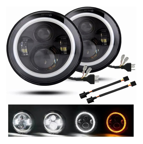 2 Piezas De 7 Pulgadas Faros H4 Led Ojo De Angel Para Wrangl