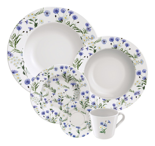 Set de vajilla de porcelana Ana Alice, 20 piezas, Tramontina, color azul floral