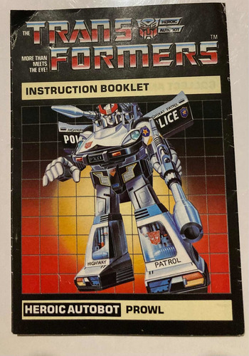 Transformers G1 Instructivo De Autobot Prowl Hasbro Original (Usado)