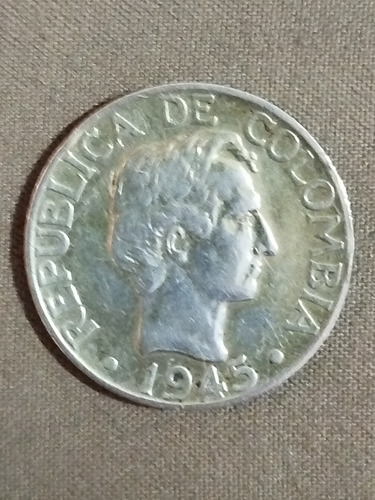 Moneda De 20 Centavos 1945 Colombia Plata Ley 0,500 
