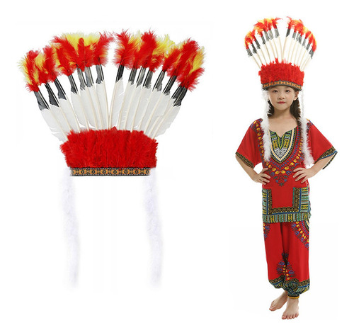 3 Diadema Con Tocado De Plumas, Sombrero Indio Jefe, Tocado