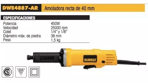 AMOLADORA RECTA 6MM 450W DEWALT DWE4887-AR 