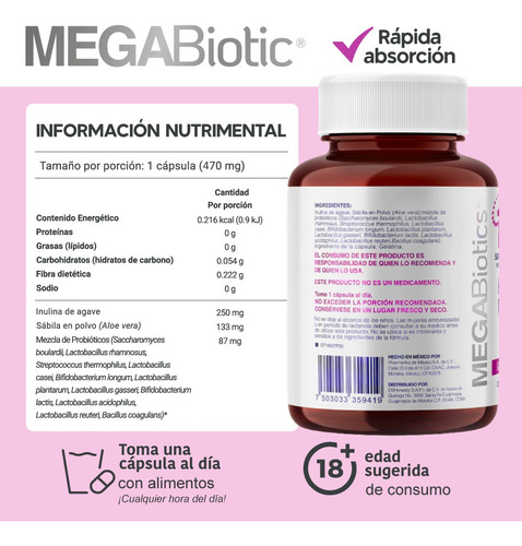 Imagen 3 de 7 de Megabiotic 11 Cepas 60 Billones De Probióticos 60 Cápsulas