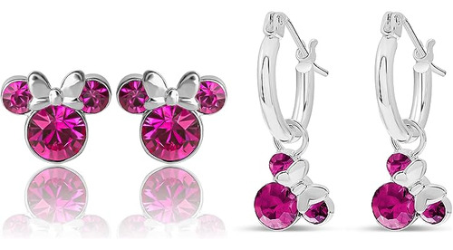 Minnie Mouse Aretes Chapados En Plata Con Piedra Natal Octub