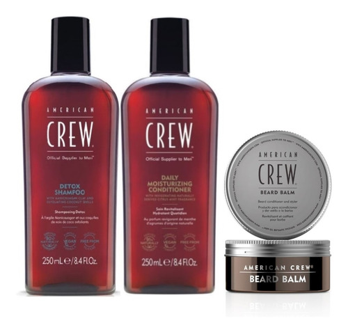 Shampoo Detox+acondicionador+ Cera Beard Balm American Crew 