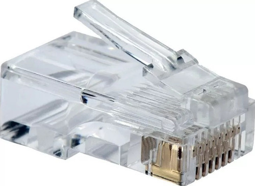 Kit 100 Conector Rj45 Utp Cat5e Banho De Ouro Cabo De Rede Até 1 Gigabit 100mhz