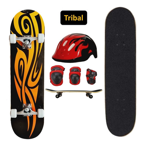 Imagen 3 de 8 de Skate Completo Semi Profesional Scooter Madera Bolso Casco