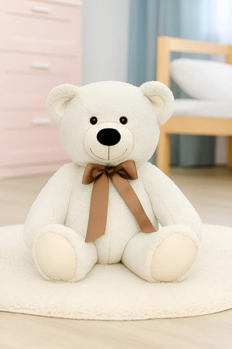 Urso Gigante Bicho Pelúcia Presente Crianças 80cm Antialérgico Cor Marfim