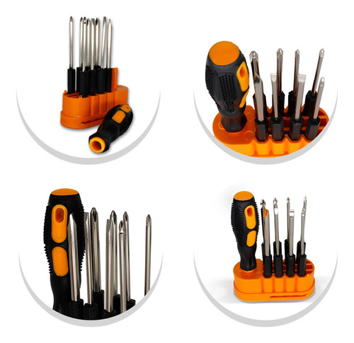 Imagem 4 de 6 de Chave De Fenda Kit Com 10 Pçs 4 Philips E 4 Fenda Com Estojo