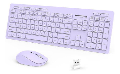 Teclado Y Mouse Inalámbrico Silencioso 2,4 G Color Purpura