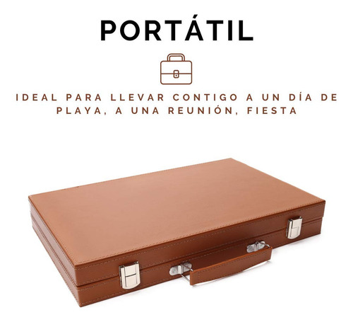Backgammon De Cuero Sintético Set Completo Con Estuche Elega
