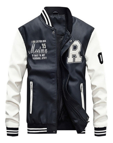 Chaqueta Informal Uniforme Béisbol Cuero Hip Hop Para Hombre