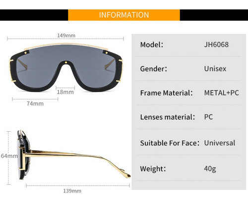 Gafas De Sol Casuales De Gran Tamaño Uv400 De Una Pieza