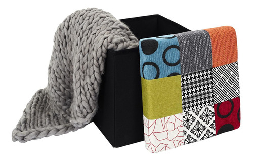 Taburete Plegable Con Caja De Almacenamiento Patchwork