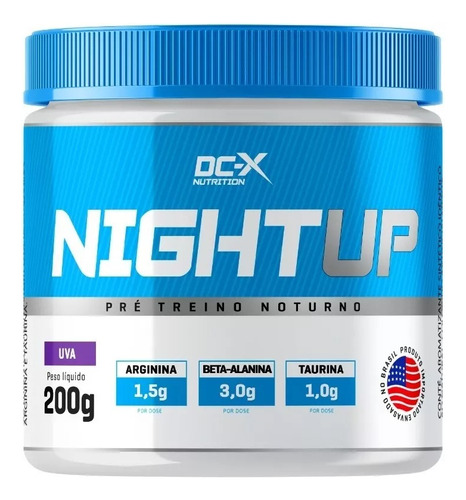 Night Up Pré Treino Sem Cafeína 200g Dc-x Nutrition Sabor Uva