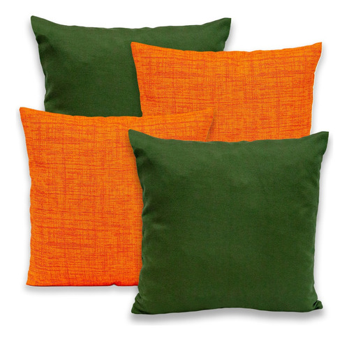 4 Capas P/ Almofadas Estampadas Geométricas C/ Zíper 40x40 Cor Verde Laranja Liso