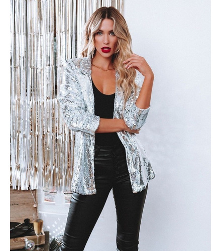 Chaquetas De Mujer Moda Lentejuelas Solapa Fiesta Casual
