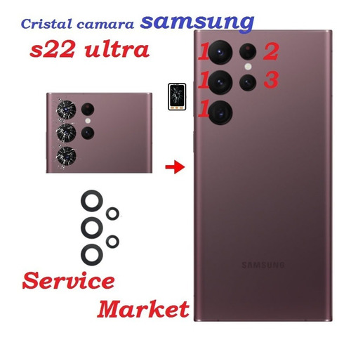 Vidrio Cristal Camara Samsung S22 Ultra Repuesto X Unidad 