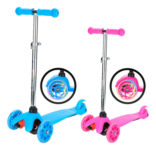 Patinete Infantil 3 Rodas Até 50kg C Freio Led Menino Menina Cor Rosa