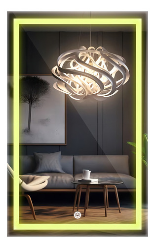 Espelho Grande Retangular Jateado Com Led 70x50 Lapidado Moldura Neutro