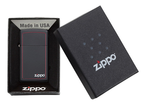 Imagen 6 de 10 de Encendedor Zippo Lighter Slim Black Matte Red Border Negro