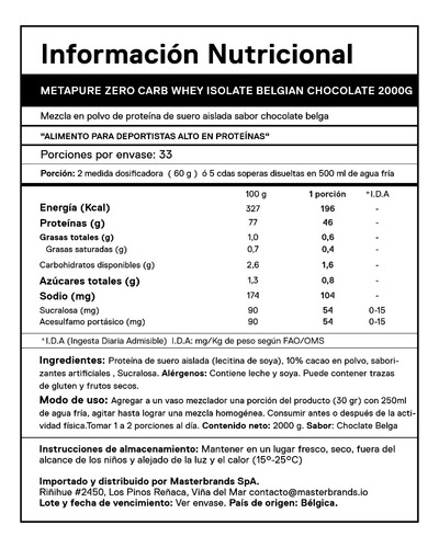 Proteina Metapure Whey Isolate Zero Carb 2 Kg Qnt